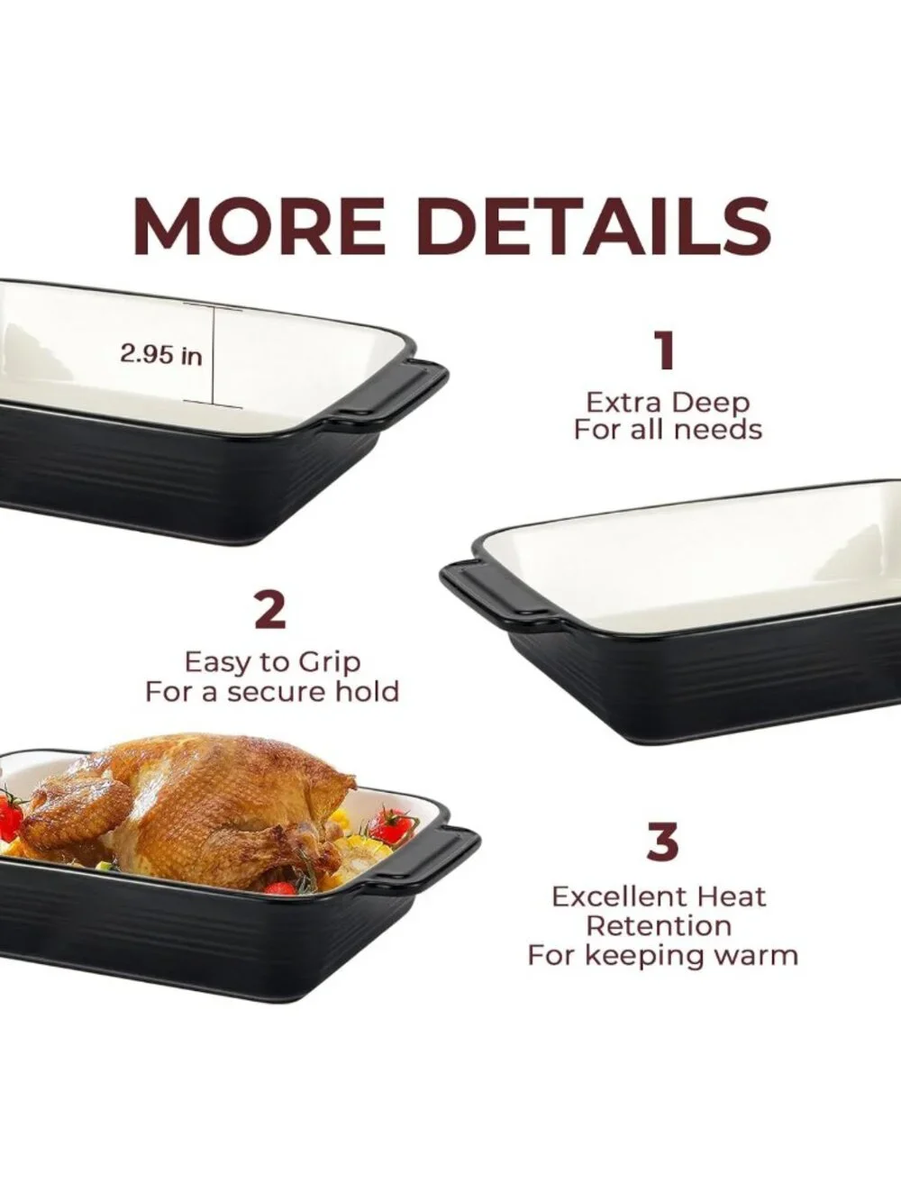 Large 9x13 Ceramic Casserole Dish - Durable Lasagna Pan with Handles, Oven Safe